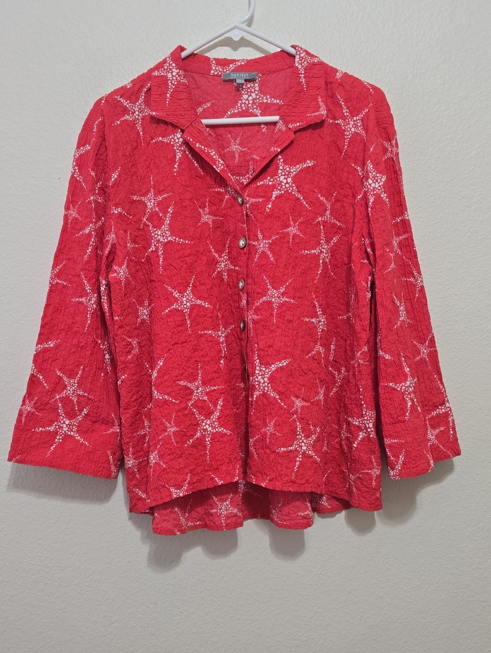 Habitat Red Starfish-Print Button Down Blouse L